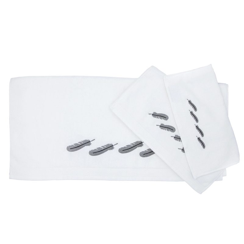 paseo road bath towel feather 3 pc embroidery towel set white 37486523908312