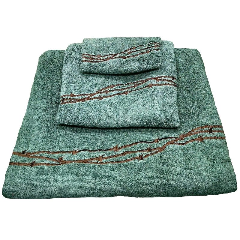 Embroidered Barbwire 3PC Towel Set Turquoise Bath Towel