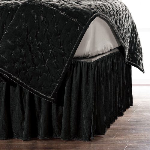 Stella Faux Silk Velvet Bed Skirt Queen / Black Bed Skirt