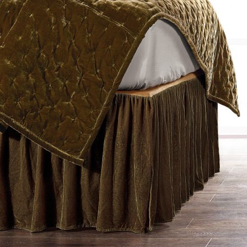 Stella Faux Silk Velvet Bed Skirt Queen / Green Ochre Bed Skirt