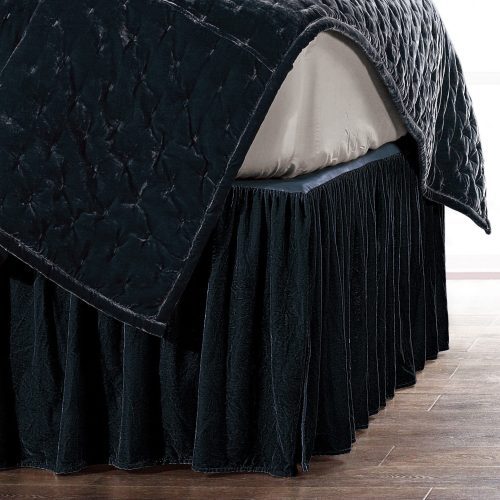 Stella Faux Silk Velvet Bed Skirt Queen / Midnight Blue Bed Skirt