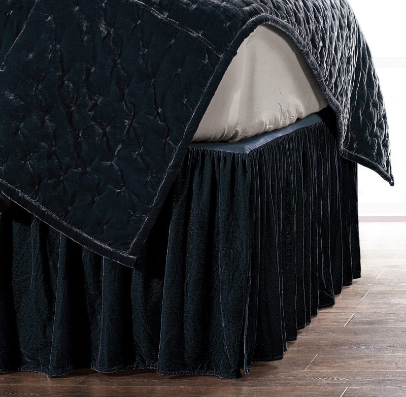 Stella Faux Silk Velvet Bed Skirt Queen / Midnight Blue Bed Skirt