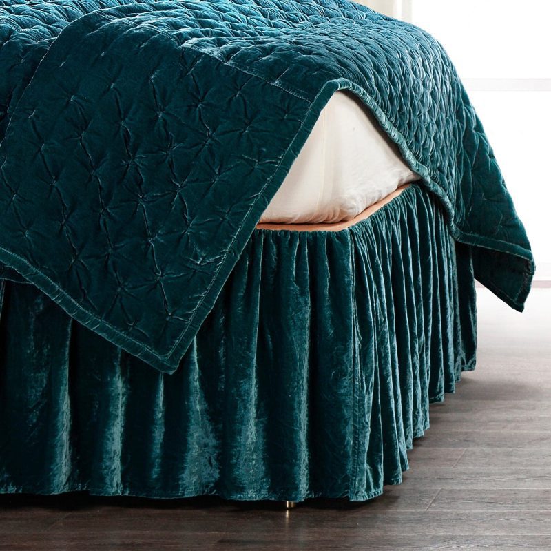 Stella Faux Silk Velvet Bed Skirt Queen / Teal Bed Skirt