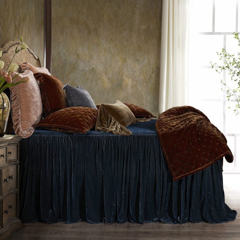 Stella Faux Silk Velvet Bedspread Set Twin / Midnight Blue Bedspread