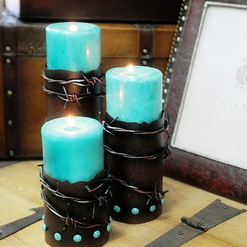 paseo road candle holder barbwire turquoise pillar candle holder set of 3 37486292631768