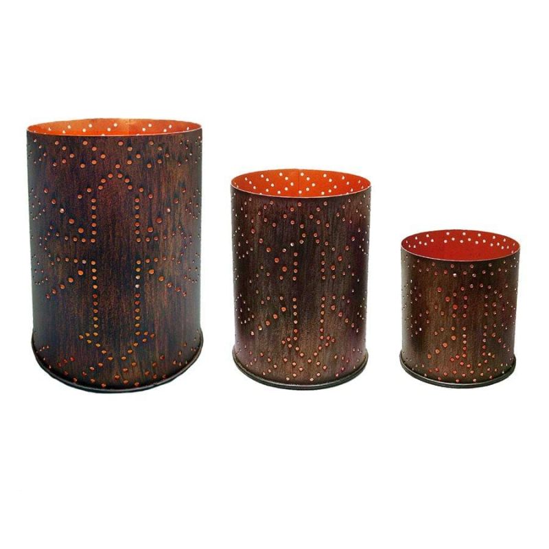 paseo road candle holder cross distressed metal cylinder pillar candle holder set of 3 37486400569560