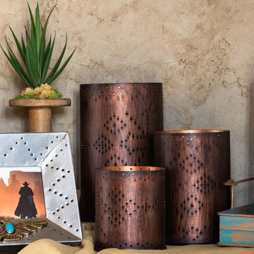 paseo road candle holder cross distressed metal cylinder pillar candle holder set of 3 37486400602328