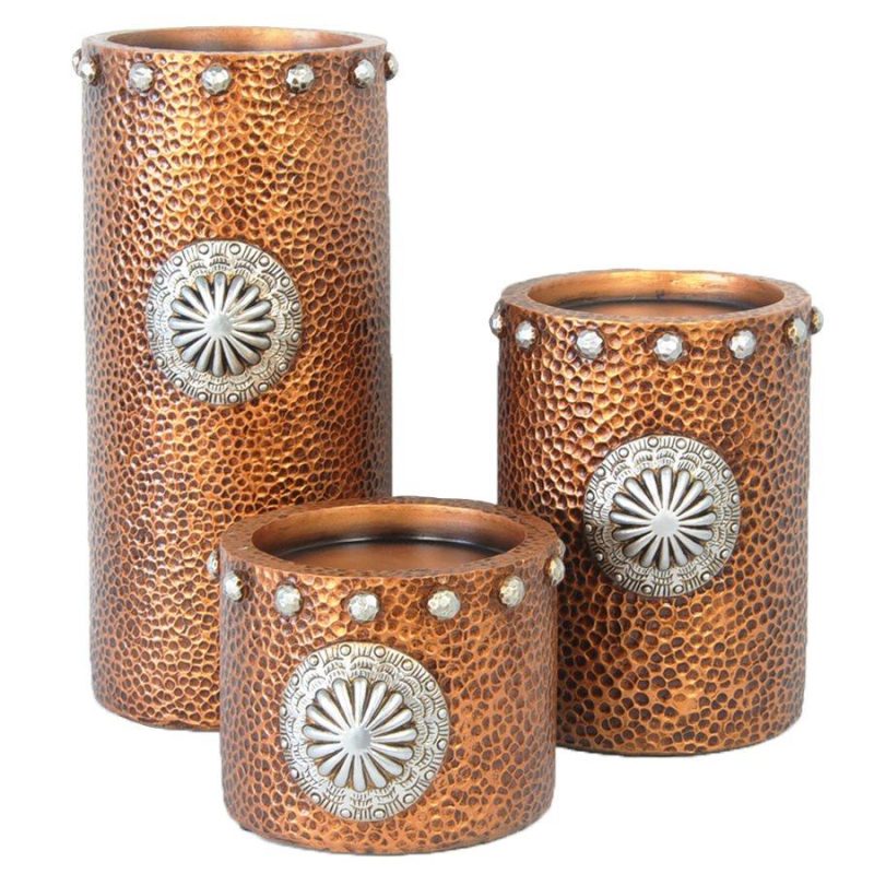 paseo road candle holder faux hammered copper w concho candle holder 3 pc set 37486515912920