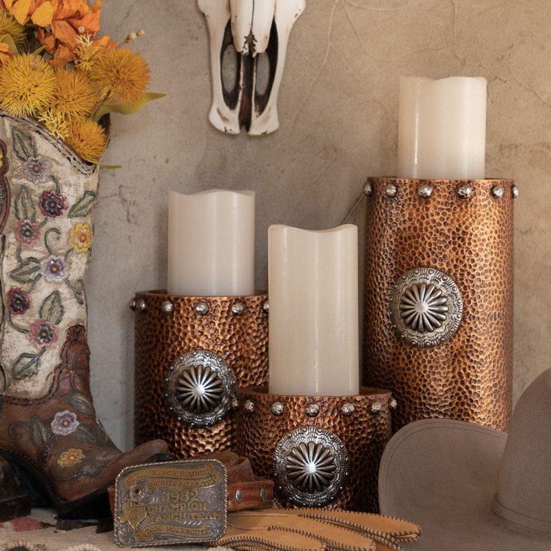 paseo road candle holder faux hammered copper w concho candle holder 3 pc set 37486515945688