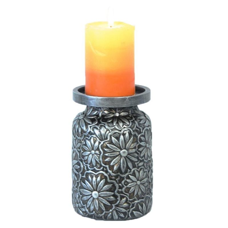 paseo road candle holder faux metal embossed flower pillar candle holder 37486518993112