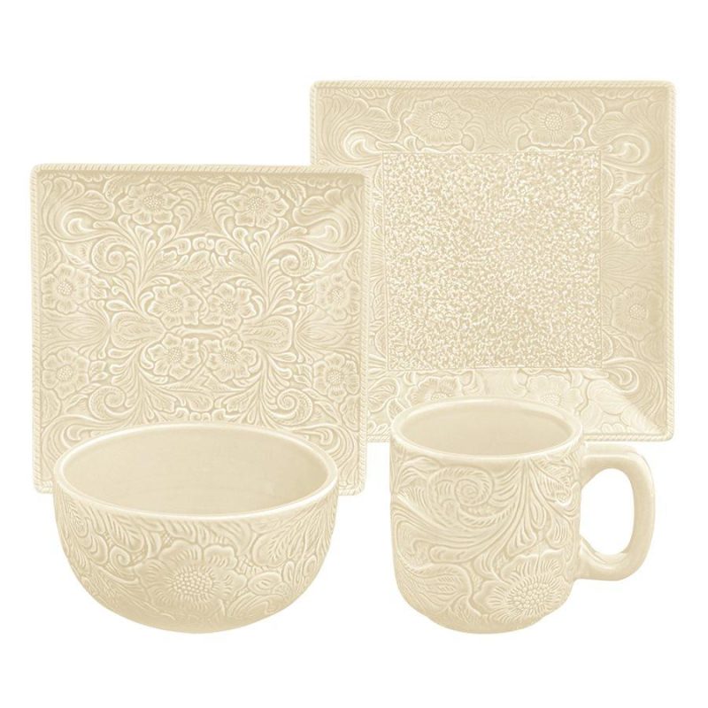 Savannah 16PC Ceramic Dinnerware Set Cream Ceramic Dinnerware