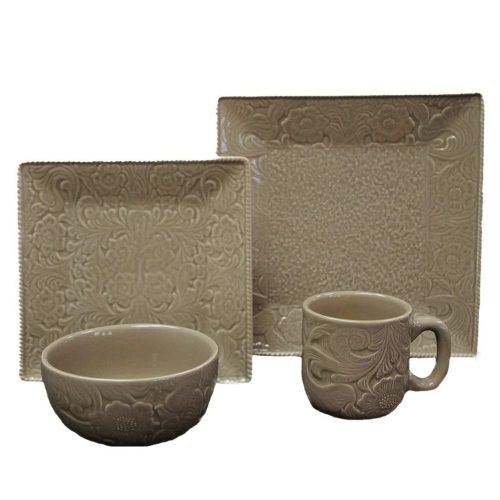 Savannah 16PC Ceramic Dinnerware Set Taupe Ceramic Dinnerware