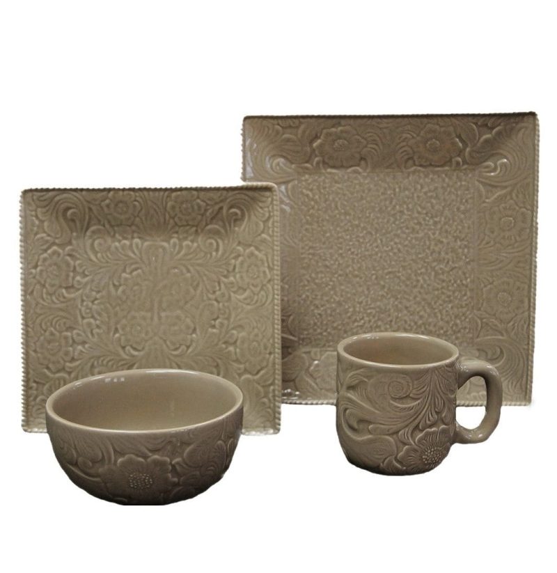 Savannah 16PC Ceramic Dinnerware Set Taupe Ceramic Dinnerware