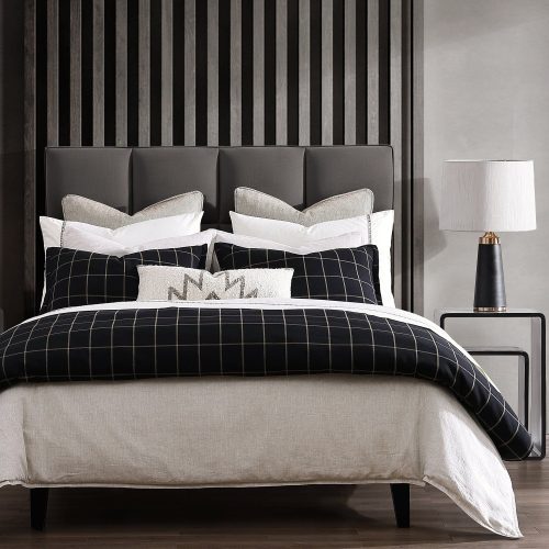 Windowpane Plaid Bedding Set Comforter Set / Super Queen / Black Comforter / Duvet Cover