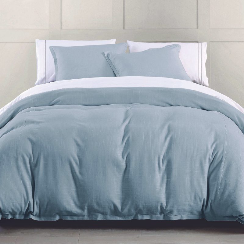 Hera Washed Linen Flange Bedding Set Comforter Set / Super Queen / Light Blue Comforter / Duvet Cover