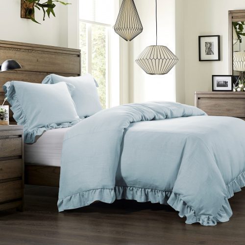 paseo road comforter duvet cover comforter set super queen light blue lily washed linen ruffled bedding set 37486676508888