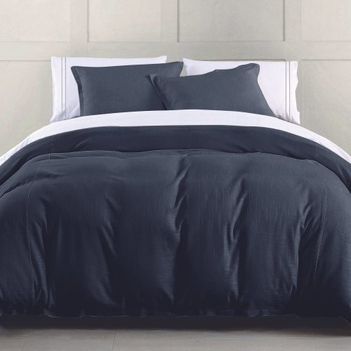 Hera Washed Linen Flange Bedding Set Comforter Set / Super Queen / Navy Comforter / Duvet Cover