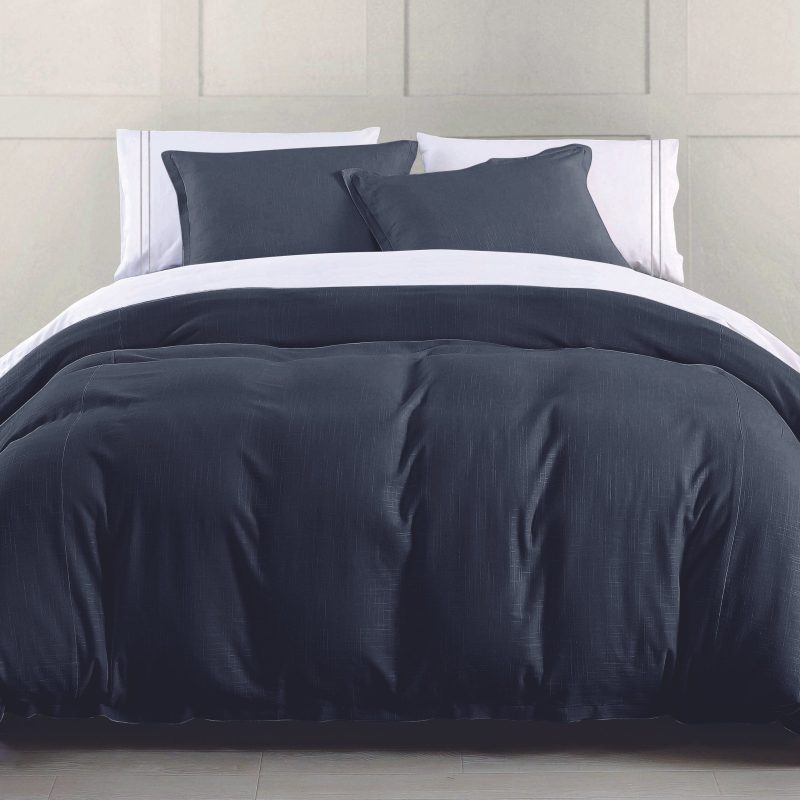 Hera Washed Linen Flange Duvet Cover, Super Queen, Navy Duvet Cover / Super Queen / Navy Comforter / Duvet Cover