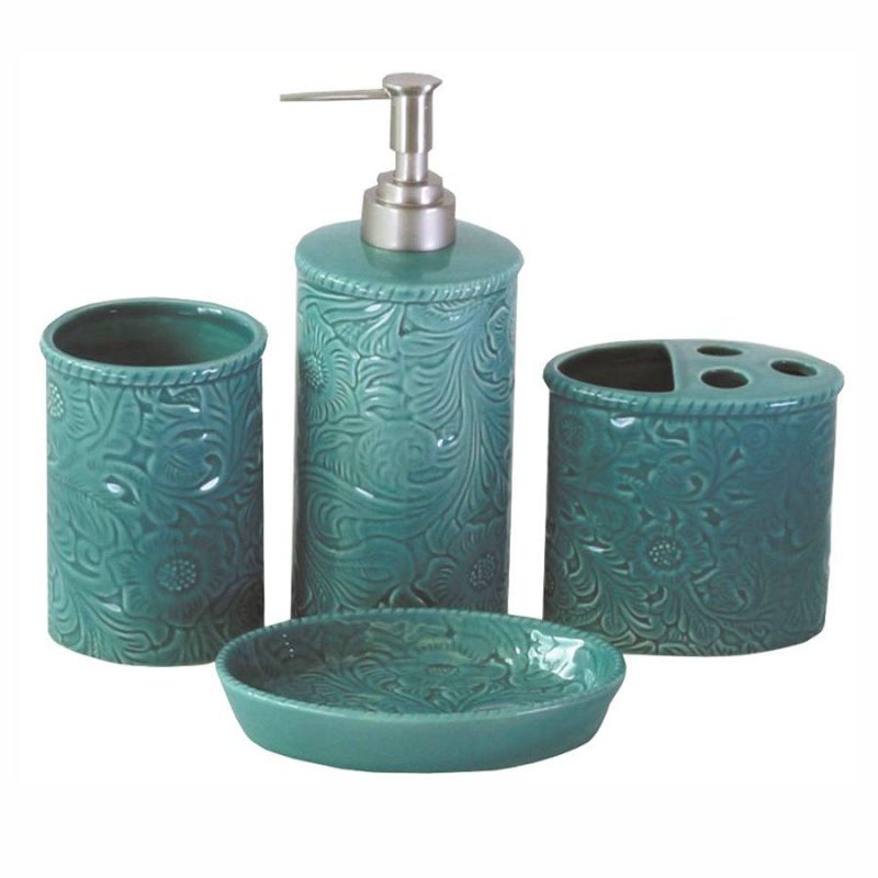 Savannah 4-PC Bath Countertop Accessory Set, Turquoise Countertop Bathroom Sets