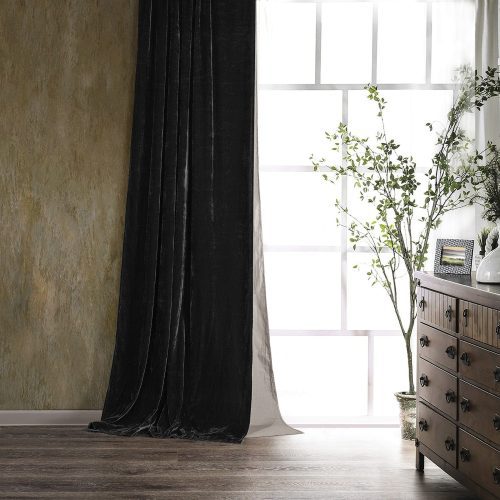 Stella Faux Silk Velvet Curtain Black Curtain