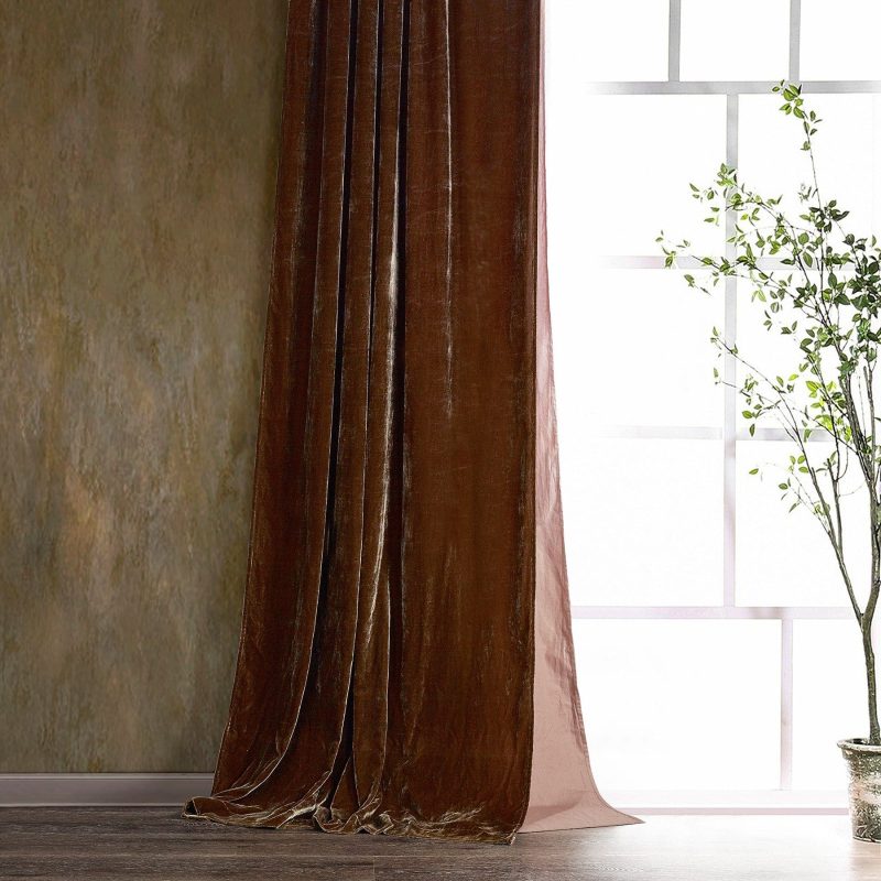 Stella Faux Silk Velvet Curtain Copper Brown Curtain