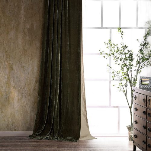 Stella Faux Silk Velvet Curtain Fern Green Curtain