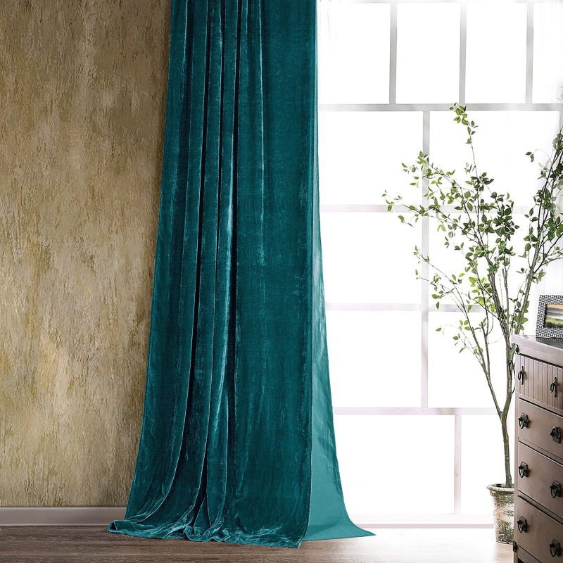 Stella Faux Silk Velvet Curtain Teal Curtain