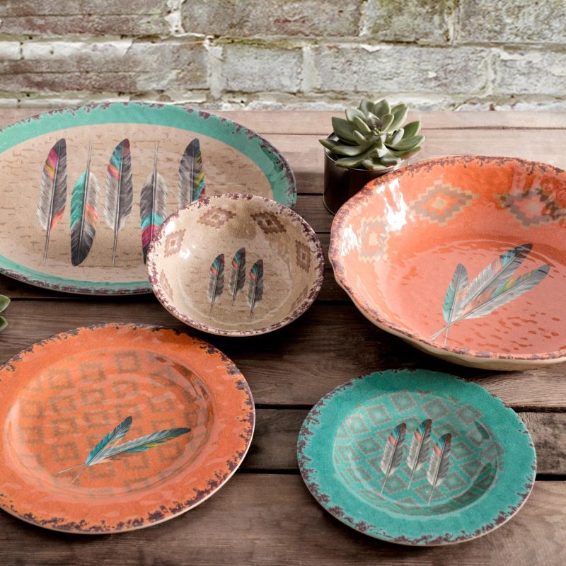 paseo road dinner bowl feather southwestern 4 pc melamine dinner bowl set 37490184650968