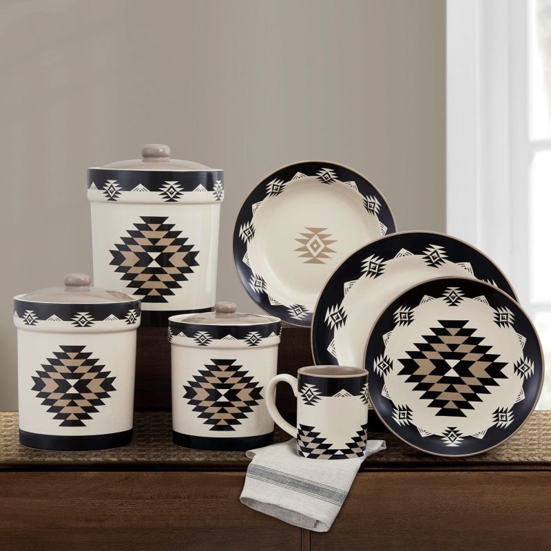 paseo road dinnerware set chalet aztec 19 pc dinnerware and canister set 37486361968856