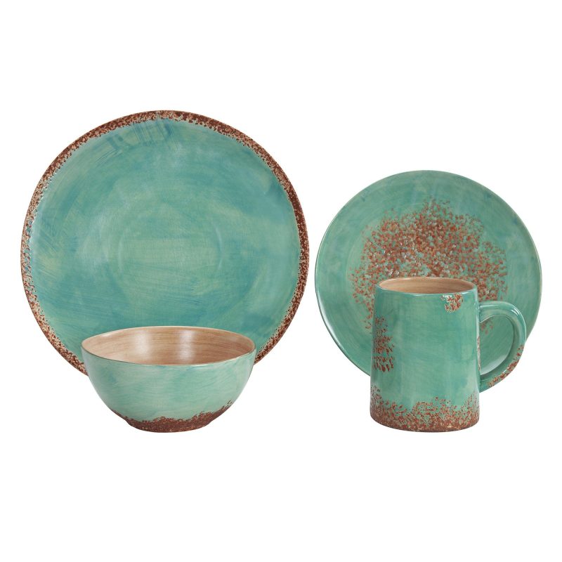 paseo road dinnerware set patina turquoise 16pc ceramic dish set 39396321132760