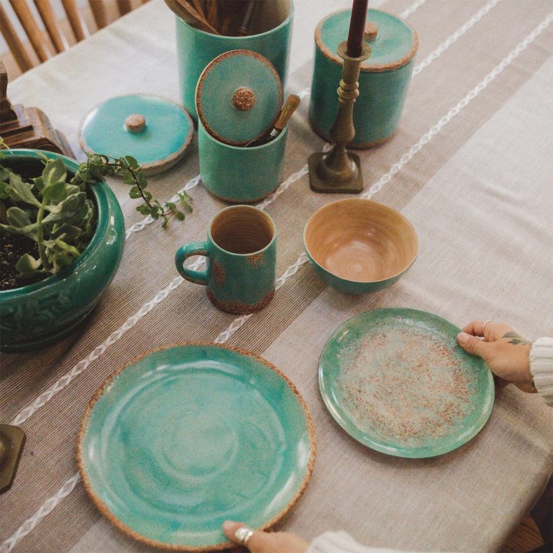 paseo road dinnerware set patina turquoise 16pc ceramic dish set 39396324901080