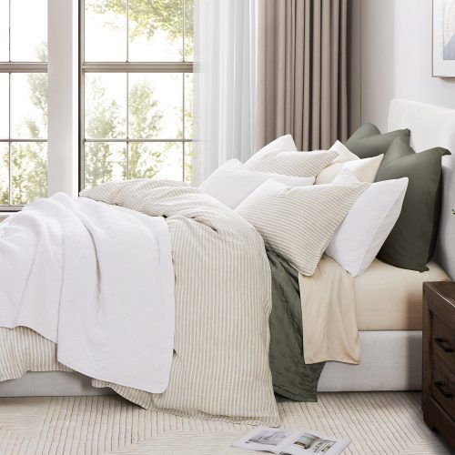 paseo road duvet cover 100 french flax linen railroad stripe reversible duvet cover set 40019335905496