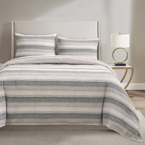 paseo road duvet cover 100 french flax linen variegated stripe duvet cover set charcoal 39905565933784