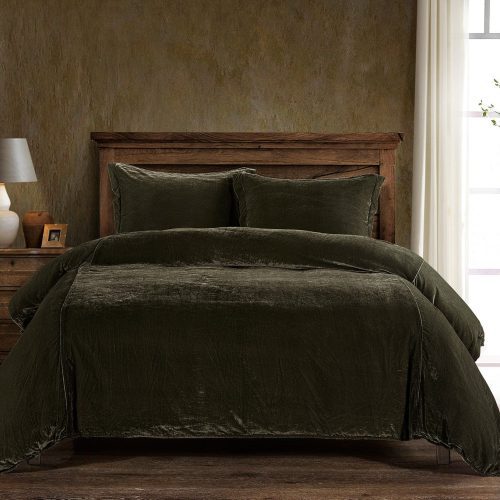 Stella Faux Silk Velvet Duvet Cover Set Super King / Fern Green Duvet Cover