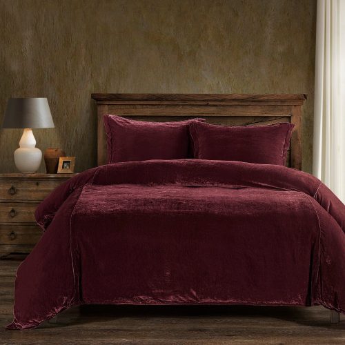 Stella Faux Silk Velvet Duvet Cover Set Super King / Garnet Red Duvet Cover