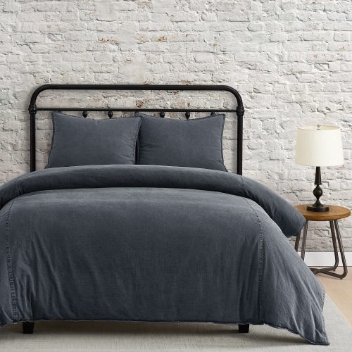 Stonewashed Cotton Canvas Duvet Cover Set Twin / Charcoal Duvet Cover