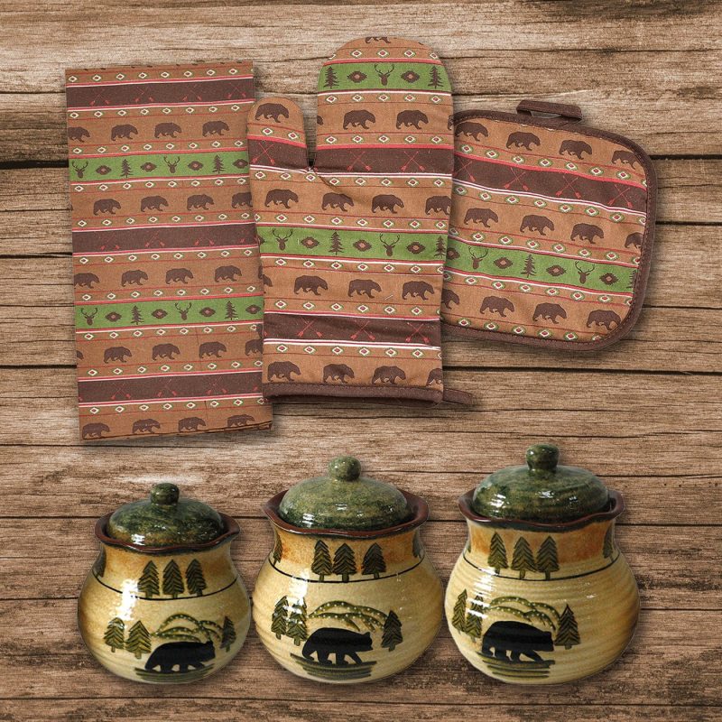 paseo road kitchen lifestyle aztec multi animal print and bear canister 13 pc set 37486285750488