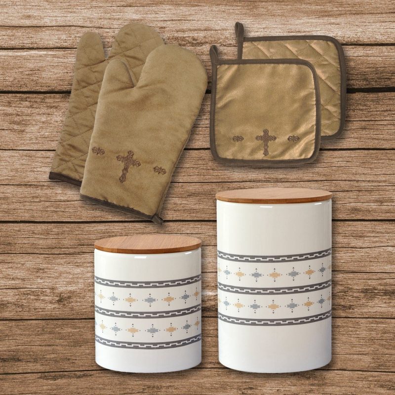 paseo road kitchen lifestyle cross print and small aztec design canister 6 pc set 37486401716440