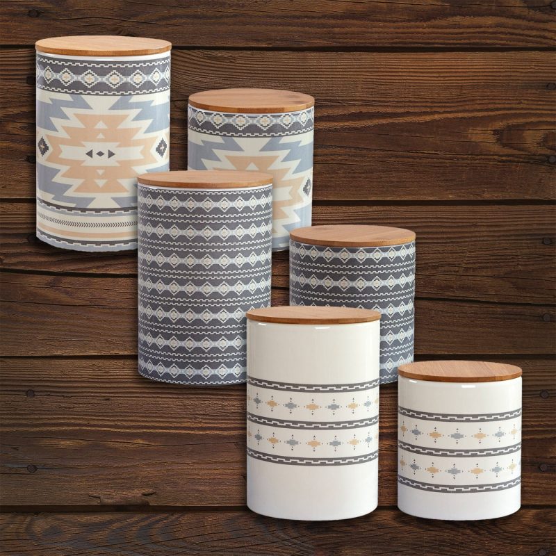 paseo road kitchen lifestyle desert sage large aztec and small aztec canister 6 pc set 37486437433560