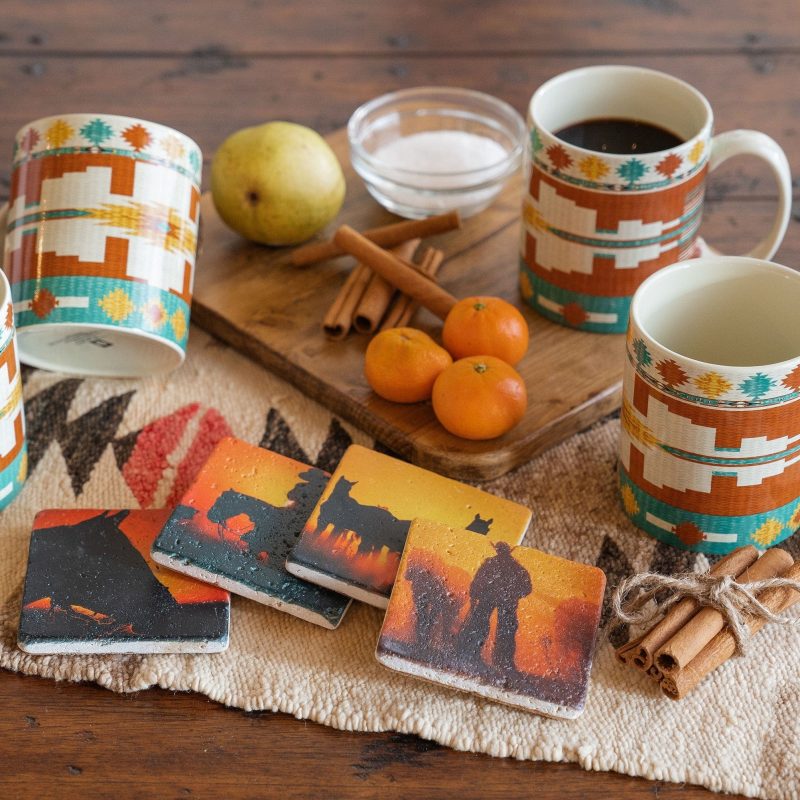 paseo road kitchen lifestyle pueblo aztec mug and cowboy sunset coaster 8pc set 37486890189016