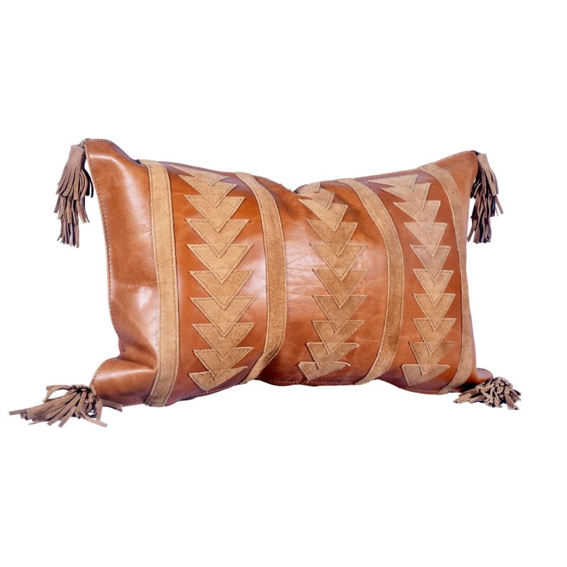 paseo road leather pillow arrow genuine leather tasseled throw pillow 20x12 37486265008344