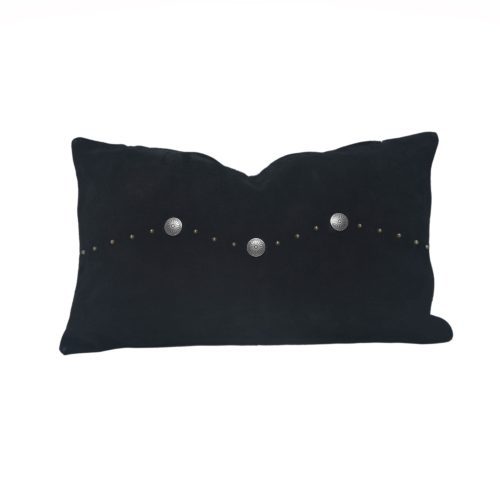 Western Suede Antique Silver Concho & Studded Lumbar Pillow Black Leather Pillow