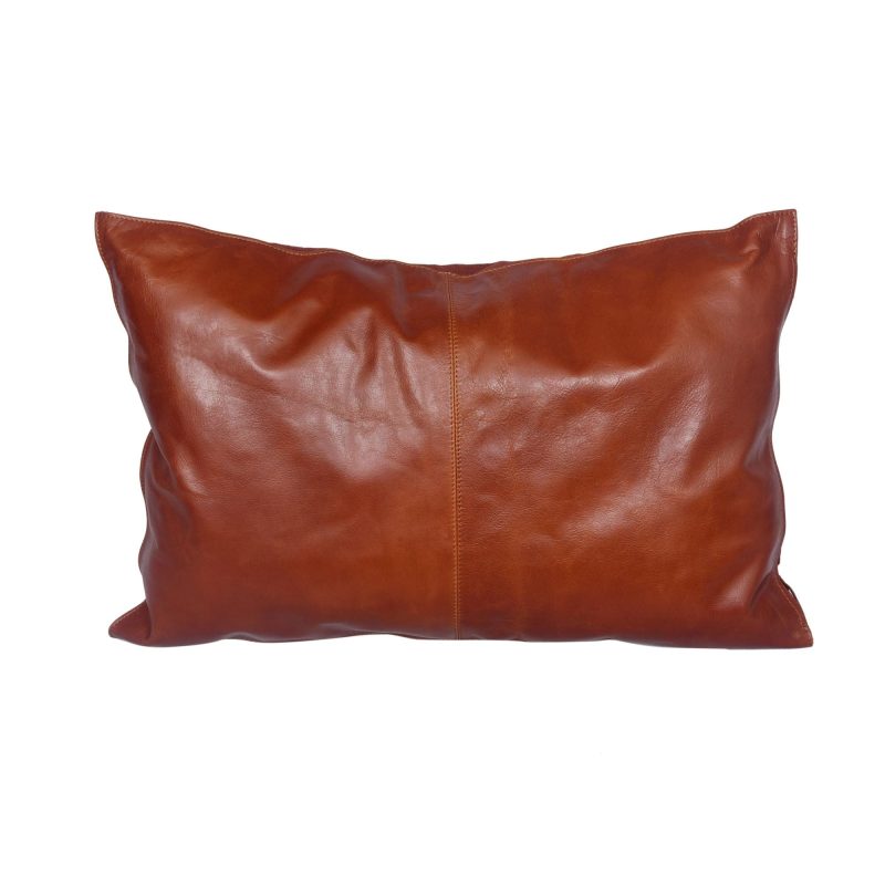 paseo road leather pillow buckskin genuine leather lumbar pillow cognac 24x16 37486328119512