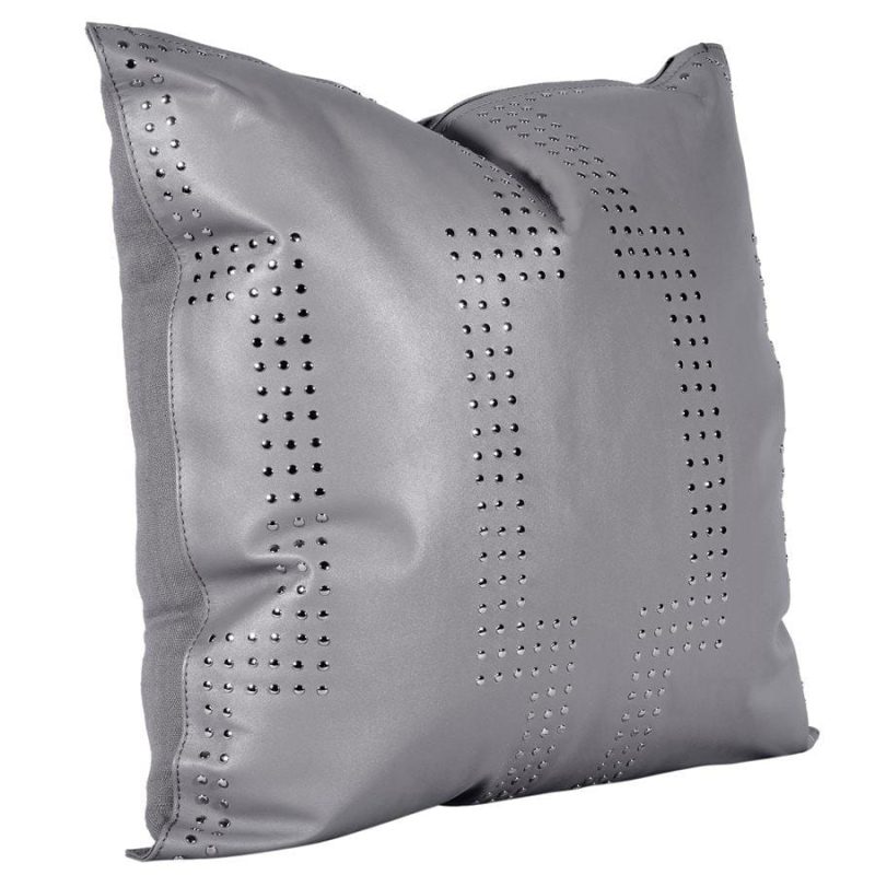 paseo road leather pillow gray genuine leather geometric studded throw pillow 20x20 37486540357848