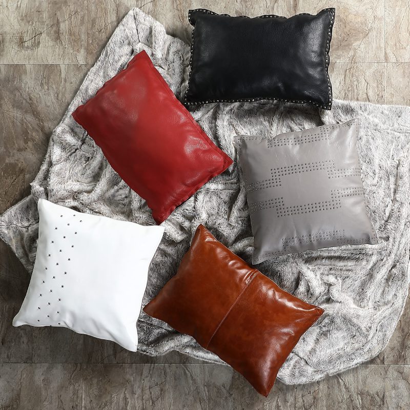 paseo road leather pillow gray genuine leather geometric studded throw pillow 20x20 37486540423384