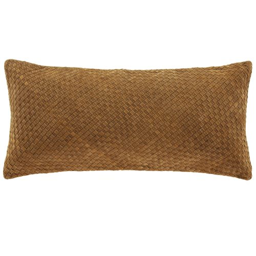 Woven Suede Lumbar Pillow Hazel Brown Leather Pillow