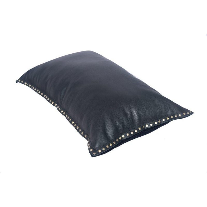 paseo road leather pillow midnight black eurosoft genuine leather pillow studded flange 24x16 37486789787864