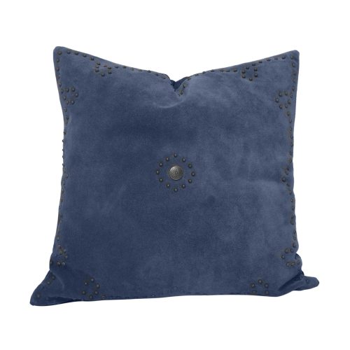 Western Suede Antique Silver Concho & Studded Pillow Navy Leather Pillow