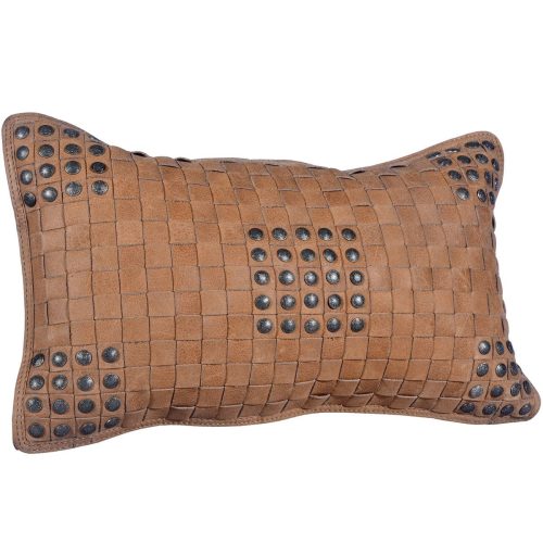 paseo road leather pillow soft tan basket weave genuine leather pillow with stud accents 20x12 37487002943704