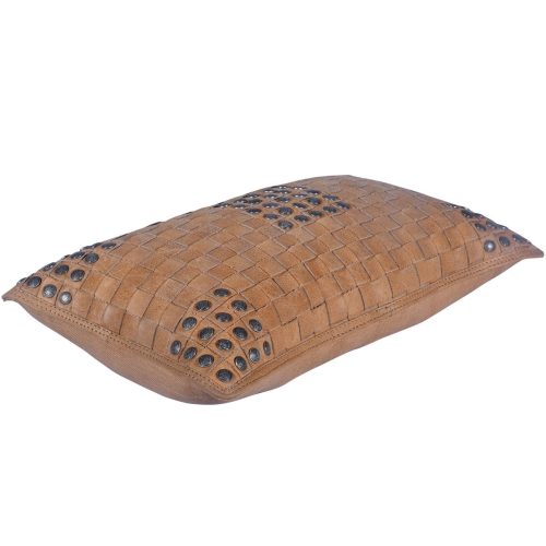 paseo road leather pillow soft tan basket weave genuine leather pillow with stud accents 20x12 37487002976472